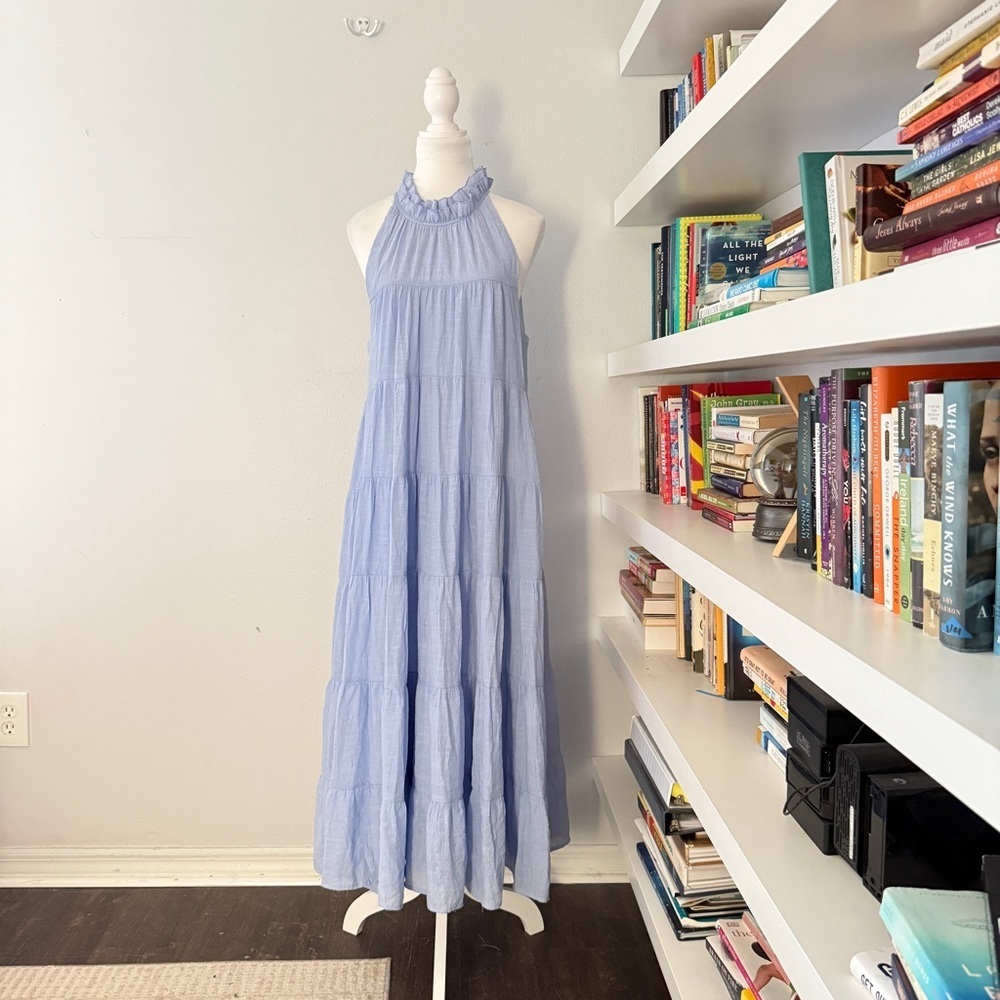 Aura Sky Baby Blue Tiered Dress Large